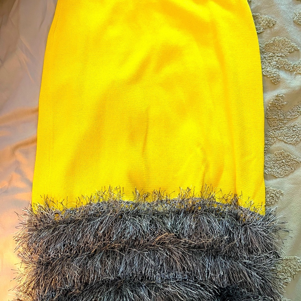 Yellow Skirt with Feather Trim